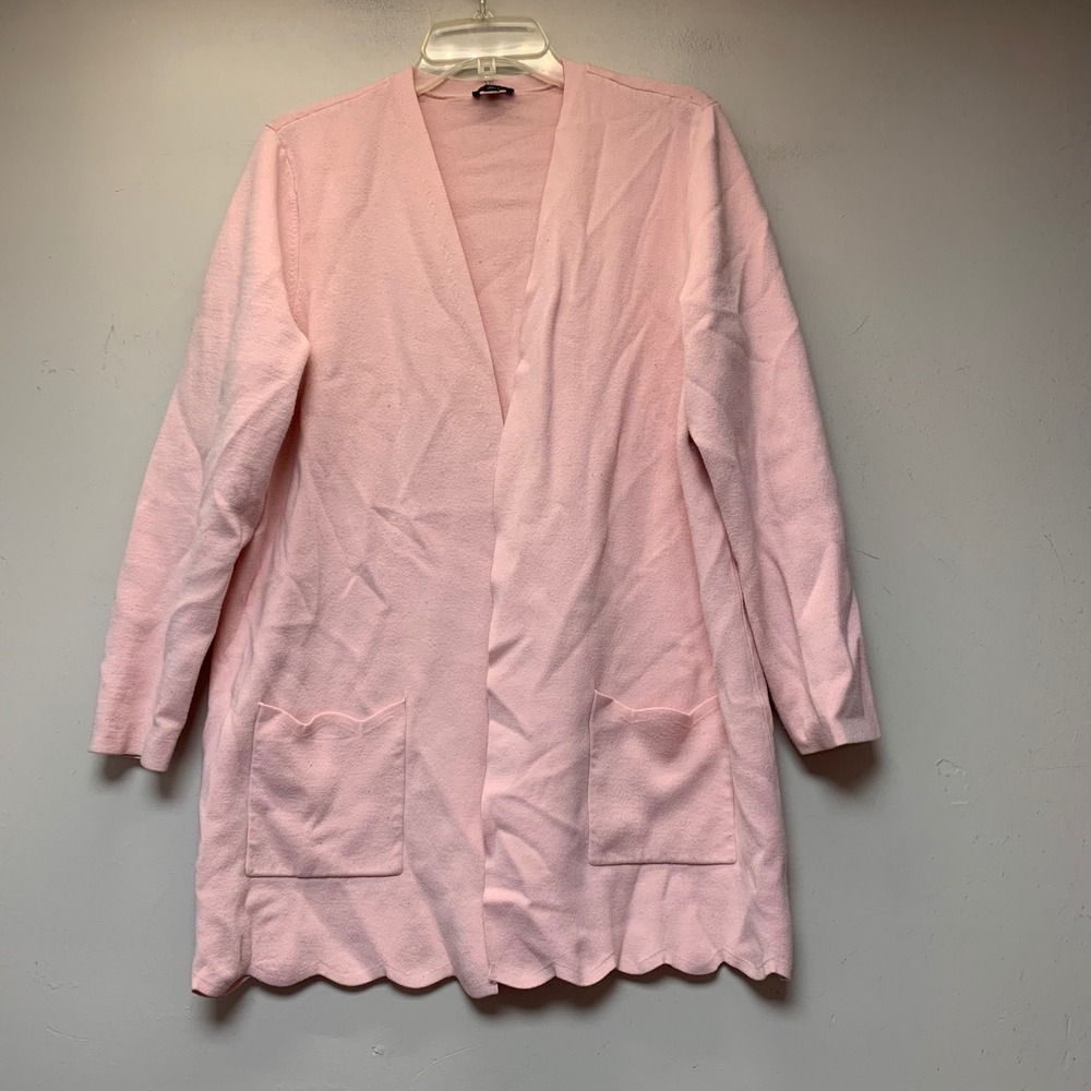 Talbots Cardigan Womens XL Pink Scalloped Hem Open Front Longline Pockets 14024